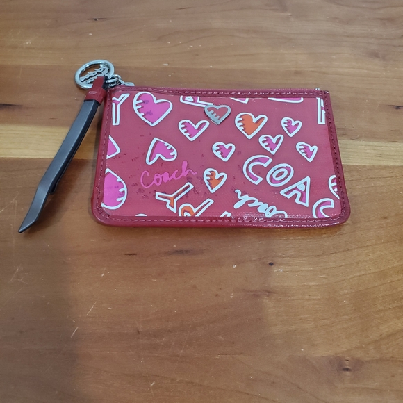 Coach Accessories - Coach Poppy Pink Heart Pattern Coin Purse